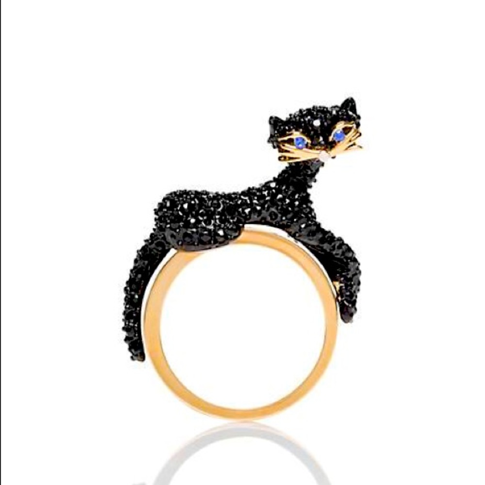 Kate spade pave jazz Siamese cat ring gold black 7